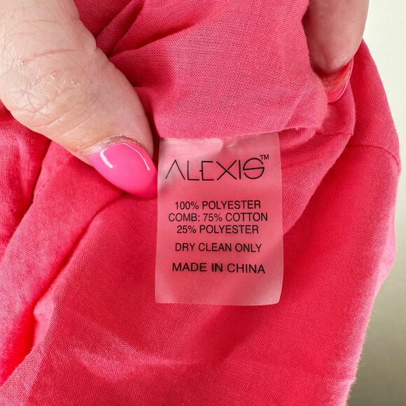 Alexis Calypso Ruffled Off Shoulder Rouge Coral Pink Embroidered Mini Dress XS - Picture 14 of 16